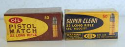 2 Different Full Vintage Boxes C-I-L .22 LR Cartridges Ammunition - 1 Box Pistol Match, 1 Box