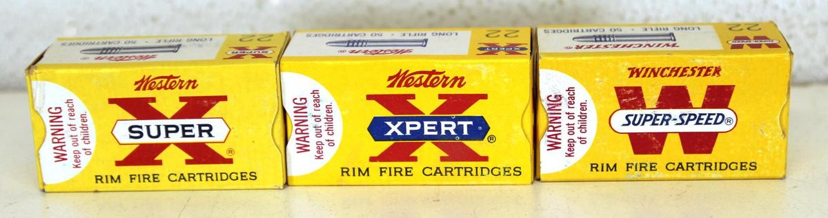 3 Different Full Vintage Boxes .22 LR Cartridges Ammunition - Western Super X, Western XPert,