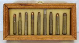 Collection of 9 Large Collector Cartridges Ammunition in Oak Display Case - Kynoch .404, Kynoch....4