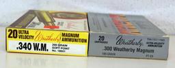 Partial Vintage Weatherby Tiger Box (17 Original Rds, 2 Fired Brass) .340 Weatherby Mag and Vintage