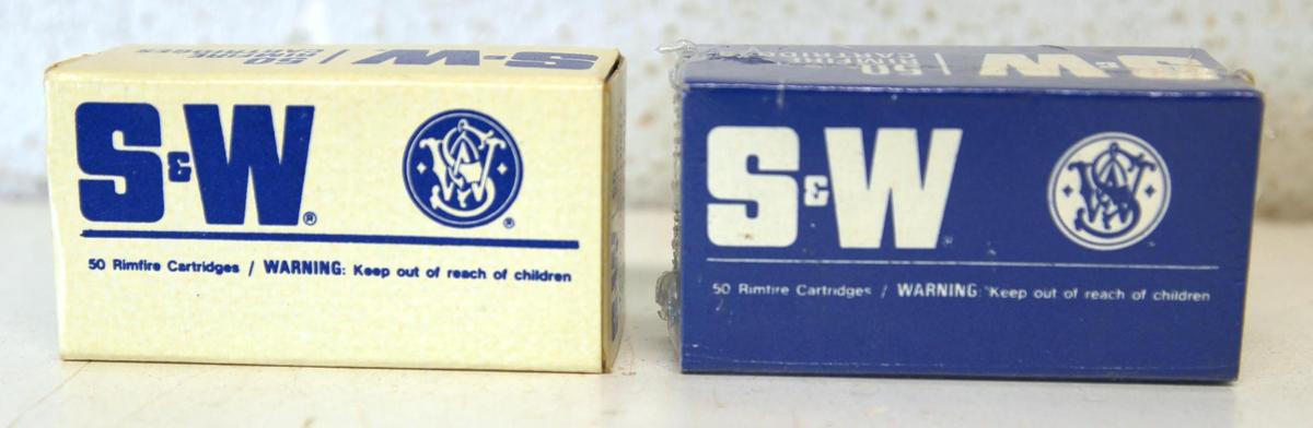 2 Different Full Vintage Boxes Smith & Wesson .22 LR Cartridges Ammunition - 1 Standard Velocity, 1