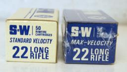 2 Different Full Vintage Boxes Smith & Wesson .22 LR Cartridges Ammunition - 1 Standard Velocity, 1