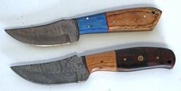 2 Damascus Steel Fixed Blade Knives with Leather Sheaths, 8" Overall -...Hand made Damascus steel