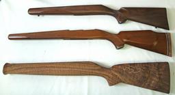 3 Wooden Rifle Stocks - 2 Checkered for Bolt Action Rifles Unknown Make, Rough Turned Walnut Rifle