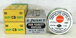 Mixed Lot - 2 Full Vintage Boxes Eley .22 CB Caps and Full Vintage Box Peters High Velocity Rustless