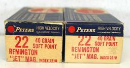 2 Full Vintage Boxes Peters .22 Remington "Jet" Mag 40 gr. SP Cartridges Ammunition...