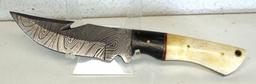 Damascus Steel Fixed Blade Knife with Leather Sheath, 9 1/8" Overall - Hand made Damascus steel