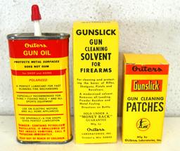 Mixed Lot Vintage Outer's...- Outer's 445 Gun Oil Full Tin, Outer's Gunslick Gun Cleaning Solvent Fu