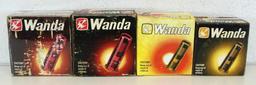 4 Different Vintage Wanda Plastic Shotgun Shells Ammunition Boxes - Full 12 Ga. 2 3/8", Full Empty