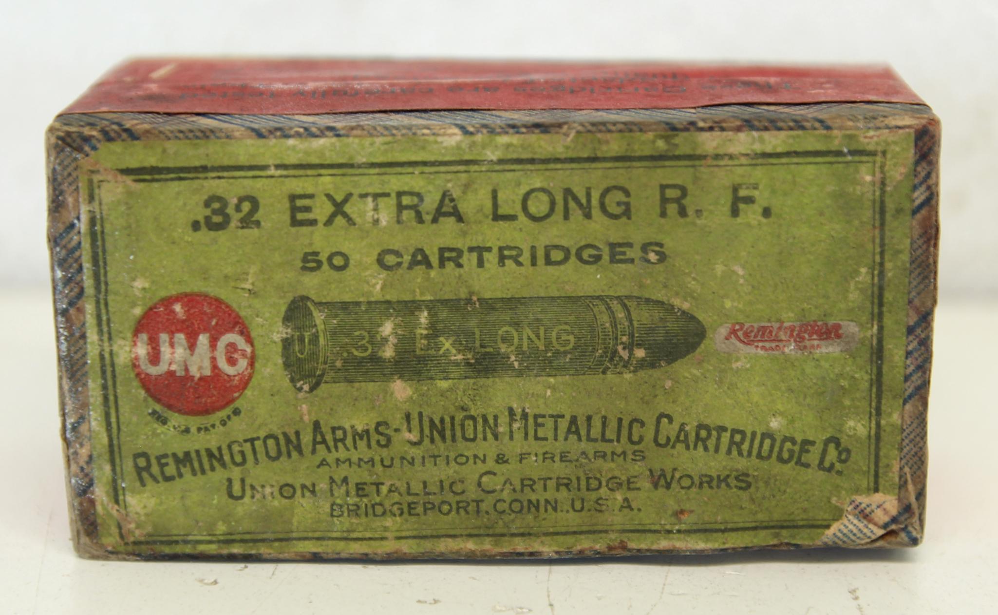 Full Vintage Sealed Two Piece Box Remingrton UMC .32 Extra Long Rimfire Black Powder Cartridges