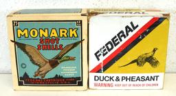 2 Different Full Vintage Boxes Federal 12 Ga. Shotgun Shells Ammunition - Monark Trap Load, Duck &