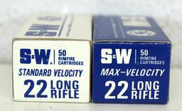 2 Full Vintage Boxes S&W .22 LR Cartridges Ammunition - Standard Velocity, Max-Velocity...