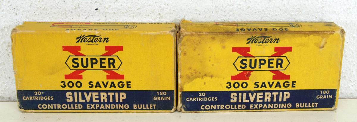 Full Vintage Box and Partial Vintage Box of 9 Western .300 Savage 180 gr. SilverTip Cartridges