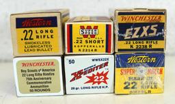 Mixed Lot - 6 Full Vintage Boxes .22 Cal. Cartridges Ammunition - Winchester Boy Scout Comm. .22 LR,