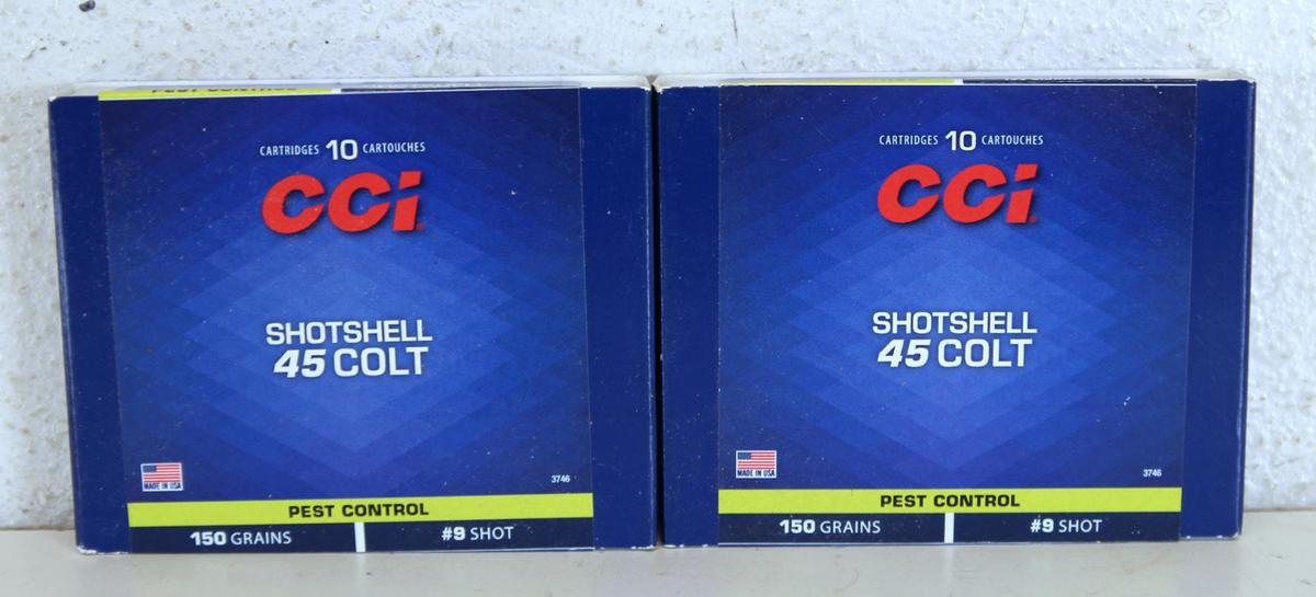 2 Full Boxes of 10 CCI .45 Colt No. 9 Shot Shotshell Cartridges...Ammunition...