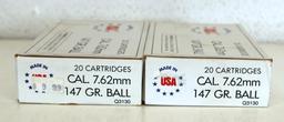 2 Full Boxes Winchester 7.62 mm 147 gr. Ball Cartridges Ammunition...