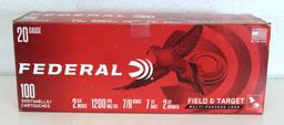 Full 100 Count Box Federal 20 Ga. 7 1/2 Shot Field and Target Shotshells Ammunition...