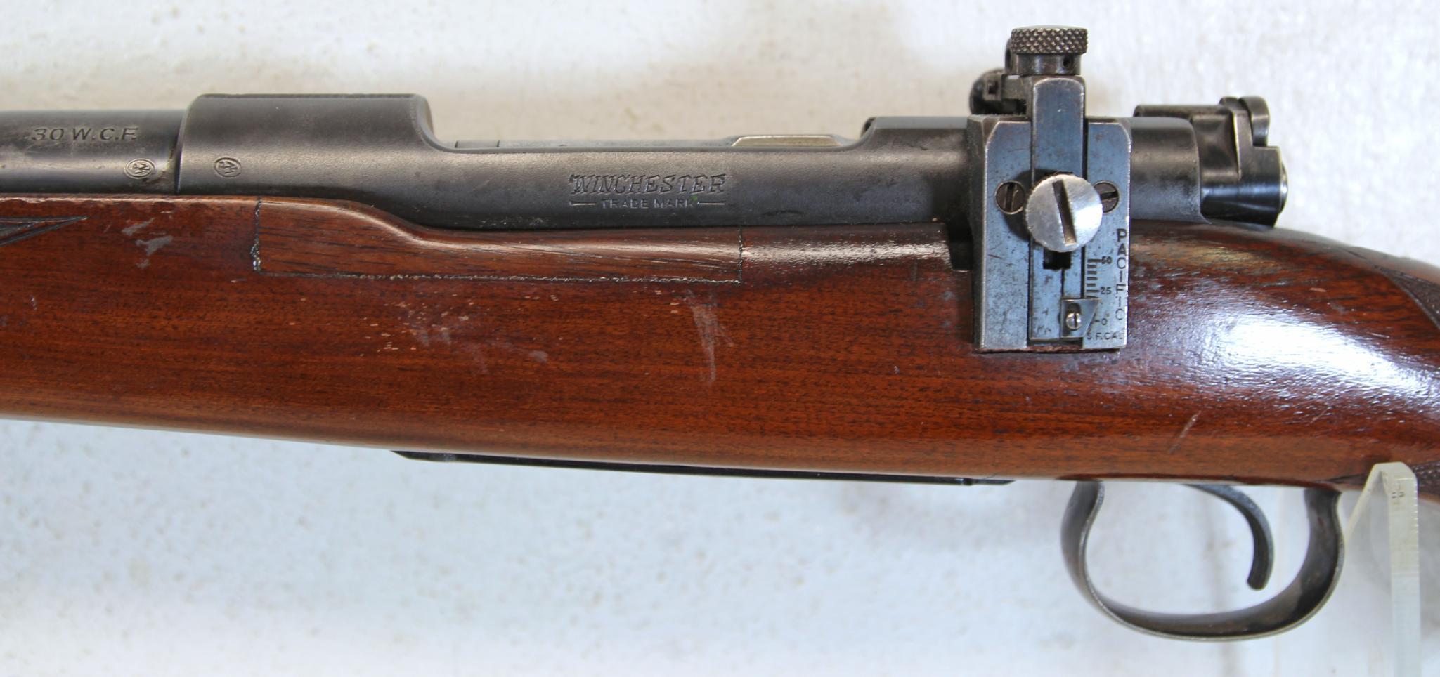 Winchester Model 54 Deluxe .30 WCF Bolt Action Rifle Pacific Rear Peep Sight... Narrow Piece of Wood