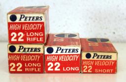 4 Full Vintage Boxes Peters Cartridges Ammunition - 2 Different Boxes .22 LR, 1 Box .22 Long, 1 Box