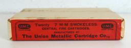 Full Vintage Two Piece Box UMC 7 mm Mauser Cartridges Ammunition...