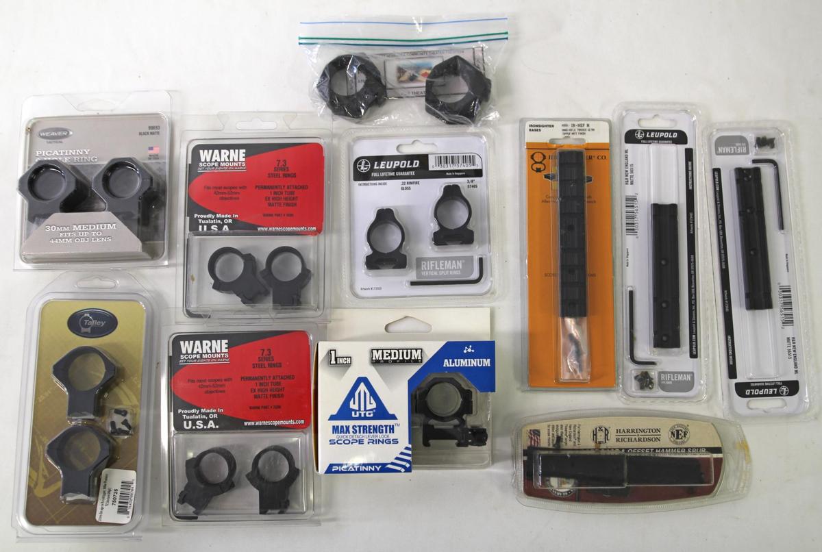 Mixed Box Lot Scope Rings and Scope Mounts - UTG 1", Leupold....22 RF, Talley 30 mm Savage, 2 Warne