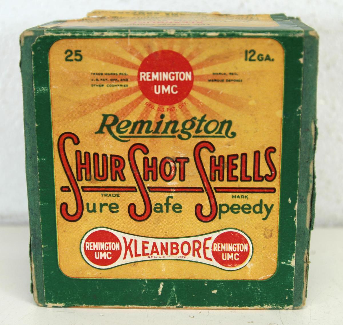 Old Vintage Two Piece Box Remington UMC Shur Shot 12 Ga. Shotgun Shells Ammunition - Box Full of