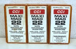 3 Full Boxes CCI MaxiMag .22 Win Mag RF HP Cartridges Ammunition...