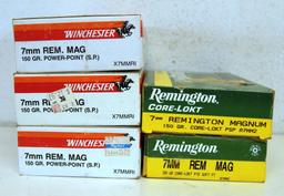 3 Full Boxes Winchester and 2 Full Boxes Remington 7 mm Rem Mag Cartridges Ammunition...