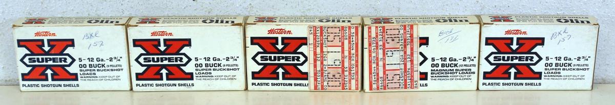 5 Full Boxes of 5 Western 12 Ga. 2 3/4" 00 Buck Buckshot Shotshells Ammunition