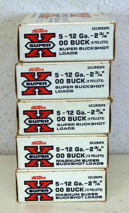 5 Full Boxes of 5 Western 12 Ga. 2 3/4" 00 Buck Buckshot Shotshells Ammunition