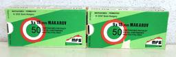 2 Full Boxes MFS 9x18 mm Makarov Pistol Cartridges Ammunition