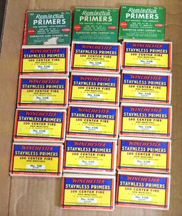 14 Boxes of 100 Vintage Winchester No. 108 Primers and 3 Boxes of 100 Vintage Remington No. 2 1/2