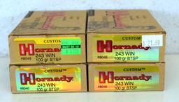 4 Boxes Hornady Custom .243 Win 100 gr BTSP Cartridges Ammunition - 2 Full Boxes, 1 Box 20 Once