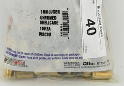 9mm Luger Unprimed shell case NIP 100 ct Wincheste