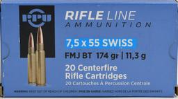 40 Rounds Of PPU 7.5x55 Swiss Ammunition