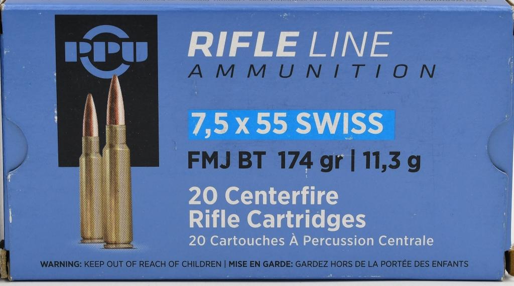 40 Rounds Of PPU 7.5x55 Swiss Ammunition