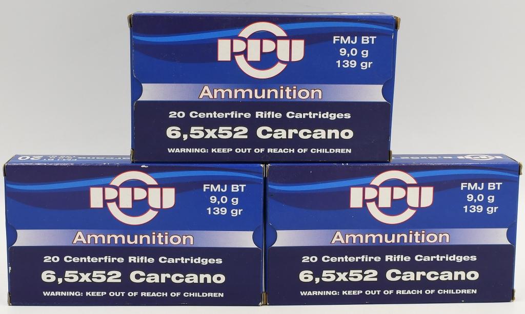 60 Rounds Of PPU 6.5x52 Carcano Ammunition