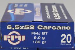 60 Rounds Of PPU 6.5x52 Carcano Ammunition