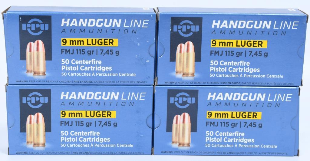 200 Rounds of PPU 9MM Luger Ammunition 115 Grain