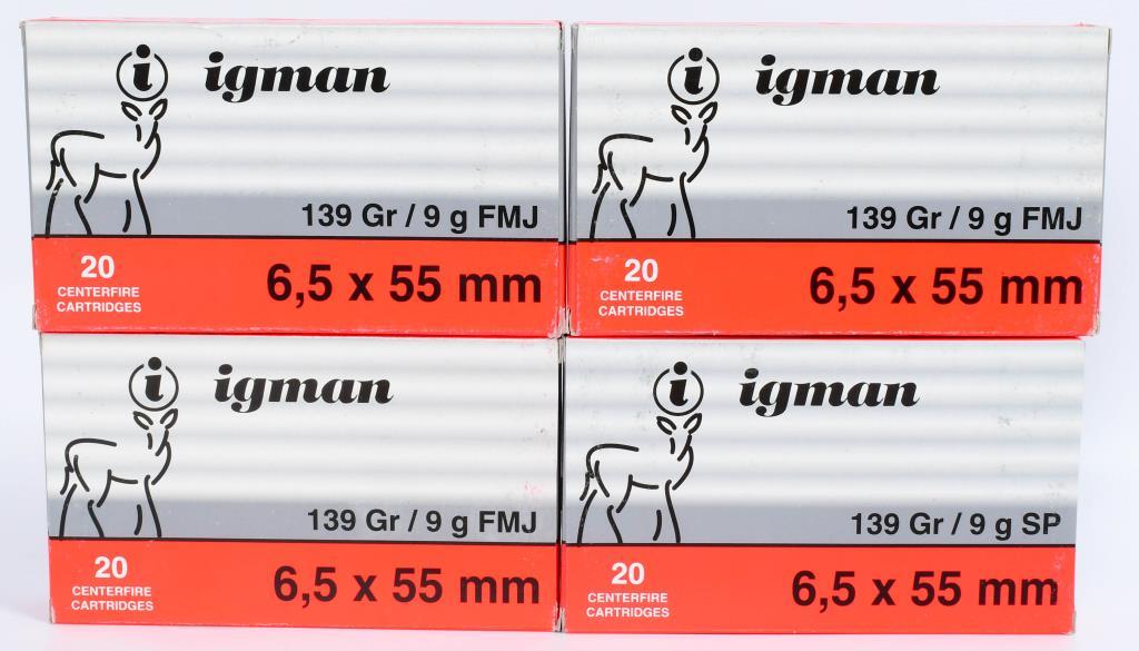 80 Rounds of Igman 6.5X55 Ammunition 139 Gr SP