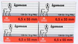 80 Rounds of Igman 6.5X55 Ammunition 139 Gr SP
