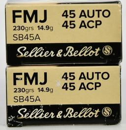 100 Rounds Of Sellier & Bellot .45 ACP Ammunition