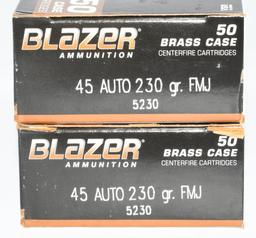 100 Rounds of Blazer .45 ACP Ammunition