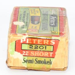 50 Rd Rare Collector Box Peter's .22 Short RF Ammo