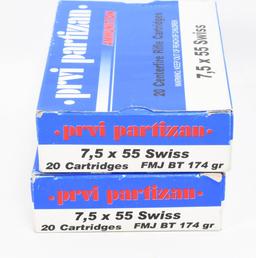 40 Rounds Prvi Partizan 7.5x55 Swiss Ammunition