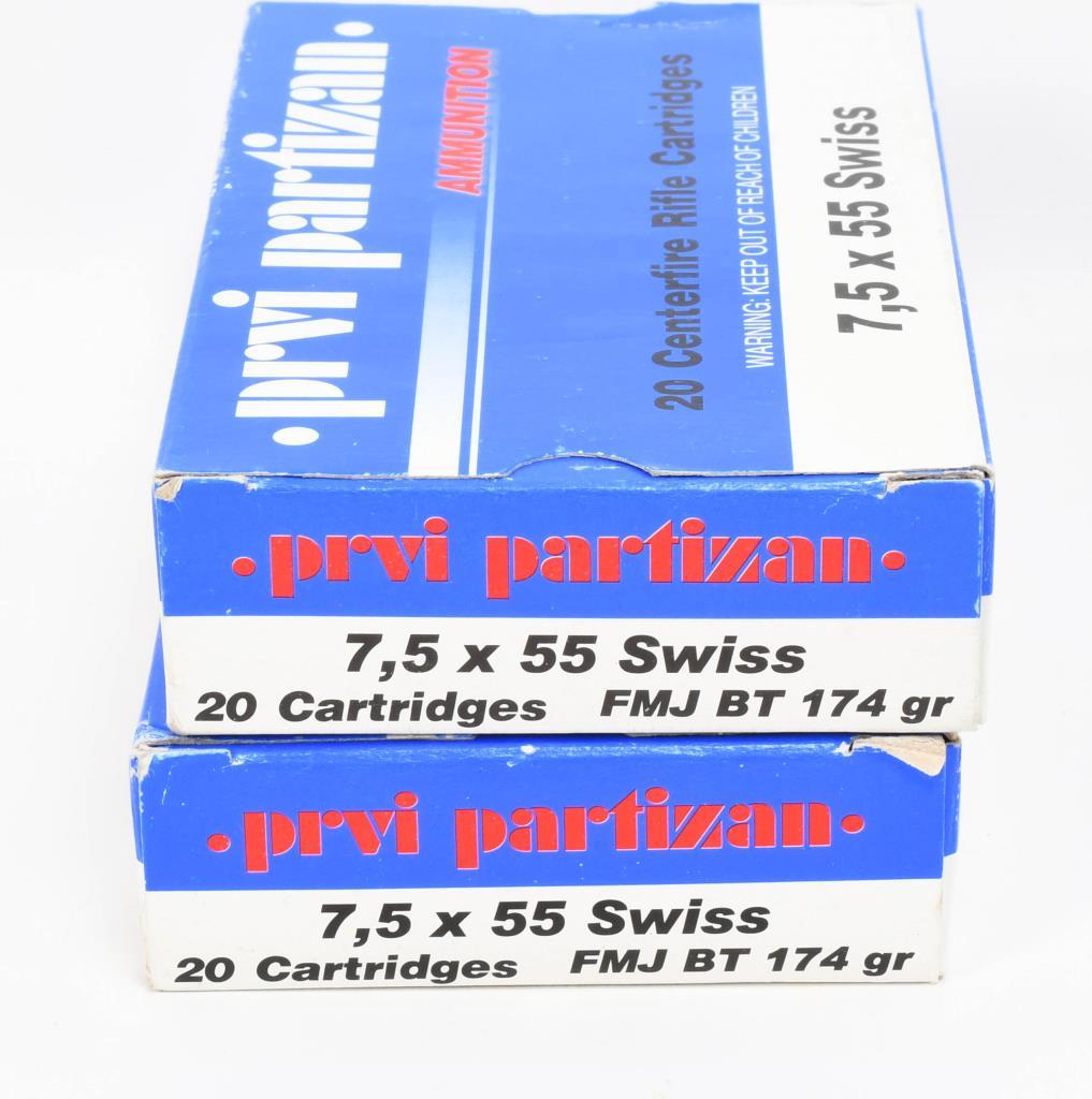40 Rounds Prvi Partizan 7.5x55 Swiss Ammunition