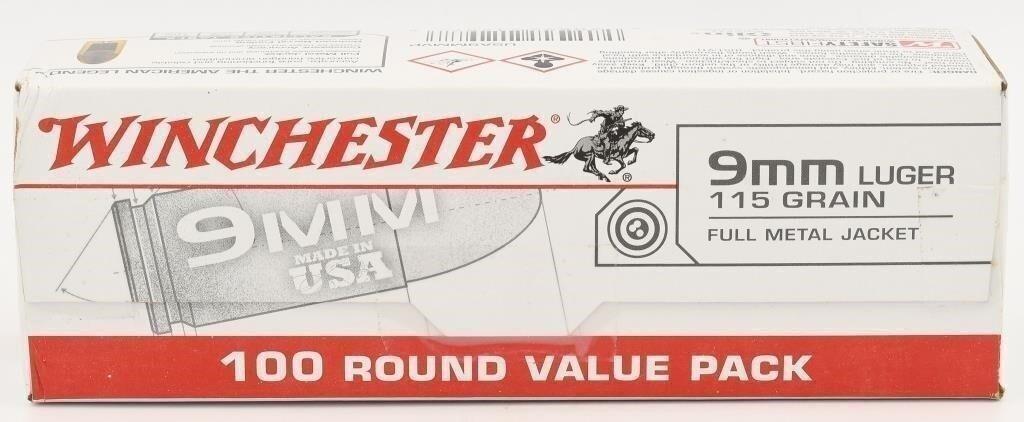 100 Rounds Of Winchester USA 9mm Luger Ammo