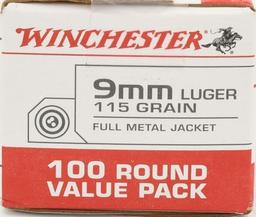 100 Rounds Of Winchester USA 9mm Luger Ammo