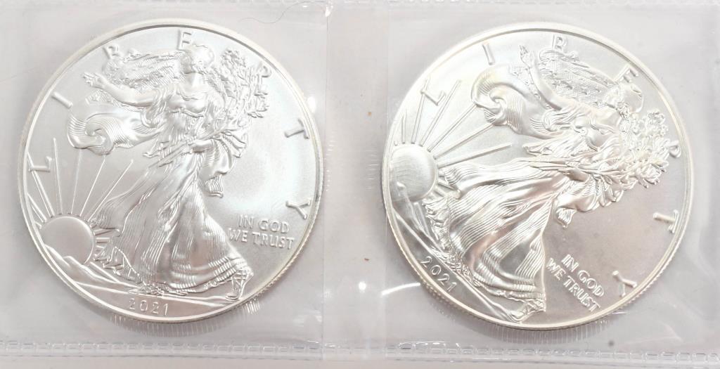 2 Uncirculated Silver Eagle 1 Oz Fine Silver Coins