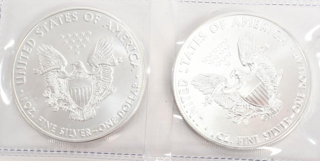 2 Uncirculated Silver Eagle 1 Oz Fine Silver Coins